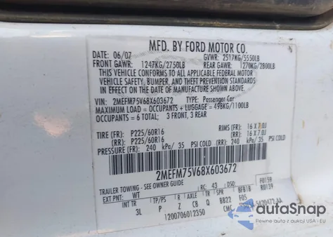 2008 Mercury Grand Marquis Ls z USA, uszkodzony, nr VIN 2MEFM75V68X603672